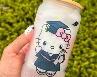 Class of 2026 Kitty Glass Cup | Graduation Gift, UVDTF Tumbler