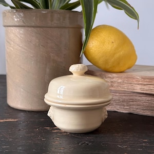 Antique French Ironstone Terrine | Cream Glaze, Lion Head Handles, Early 20th Century