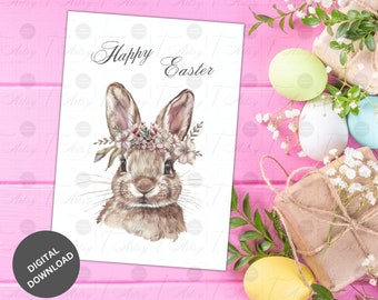 Carte imprimable Joyeuses Pâques, carte de voeux de Pâques, téléchargement numérique, lapin de Pâques, fleur de Pâques, modèle de carte, Pâques #3