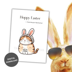 Cartes de Pâques drôles d'oreilles de lapin, cartes pour les amoureux des chats, cartes de Pâques imprimables, téléchargement numérique de Pâques, Joyeuses Pâques, Pâques #31