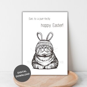 Cartes de Pâques drôles d'oreilles de lapin, chat tigré, cartes pour les amoureux des chats, cartes de Pâques imprimables, téléchargement numérique de Pâques, Joyeuses Pâques, Pâques #32