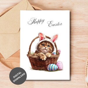 Cartes de Pâques drôles d'oreilles de lapin, chat tigré, cartes pour les amoureux des chats, cartes de Pâques imprimables, téléchargement numérique de Pâques, joyeuses Pâques, Pâques #7
