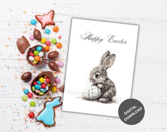 Tarjeta imprimible de Feliz Pascua, tarjeta de felicitación de Pascua, Conejito lindo bebé de Pascua, huevos de Pascua, Descarga digital de Pascua, Plantilla de Pascua, Pascua #20