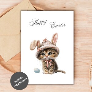 Oreilles de lapin drôles bébé chat cartes de Pâques, cartes pour les amoureux des chats, cartes de Pâques imprimables, téléchargement numérique de Pâques, Joyeuses Pâques, Pâques #11