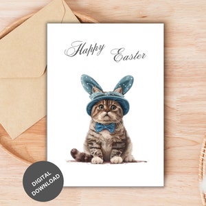 Cartes de Pâques drôles d'oreilles de lapin chat, cartes pour les amoureux des chats, cartes de Pâques imprimables, téléchargement numérique de Pâques, Joyeuses Pâques, Pâques #10