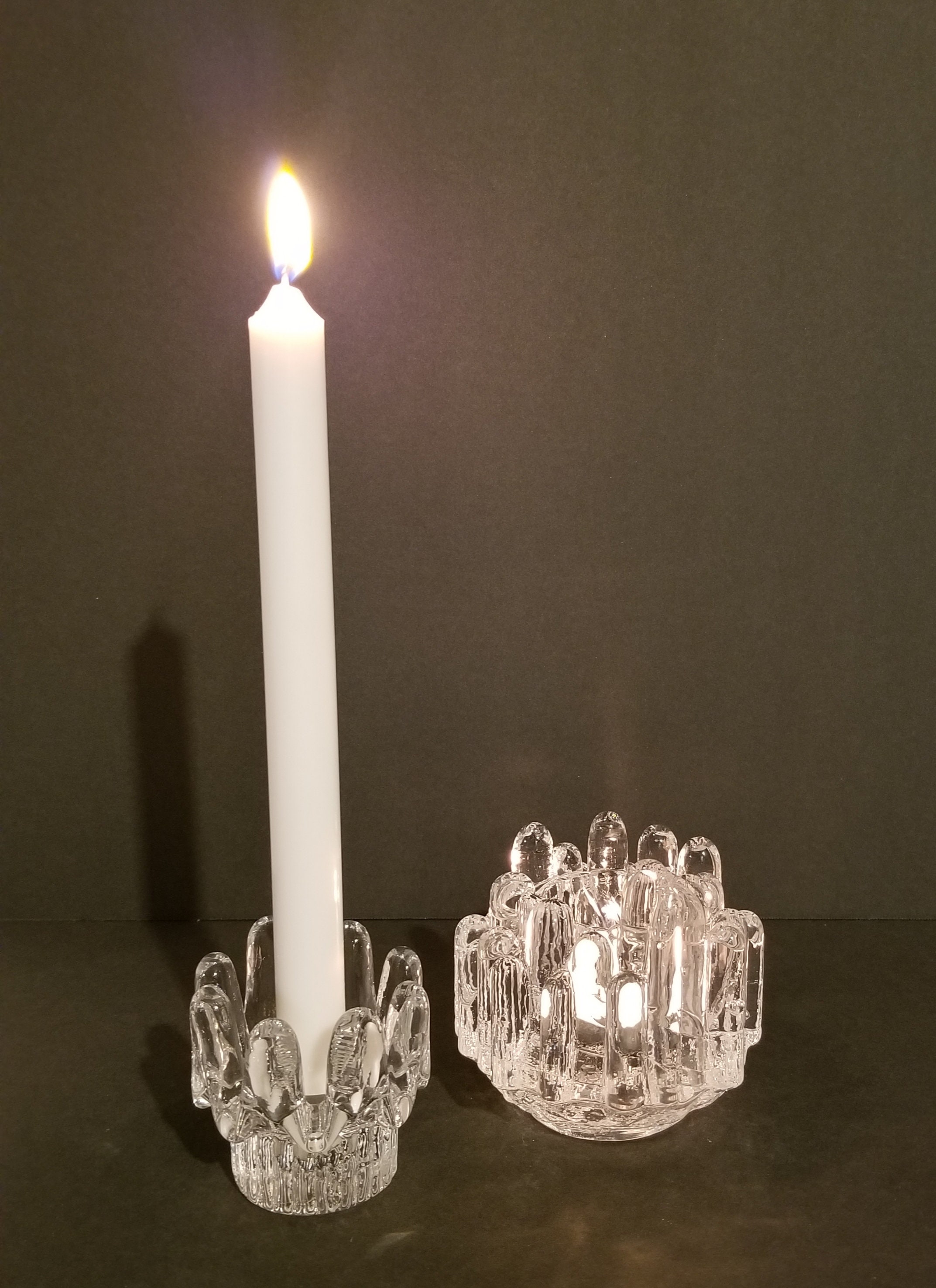 Vintage Kosta Boda Glass Candleholder Set: Goran Warff Polar Ice