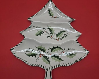 Vintage Hand Painted Christmas Tree Serving Dish Made in Italy