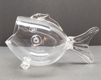 Vintage Blenko Style Clear Art Glass Fish Bowl