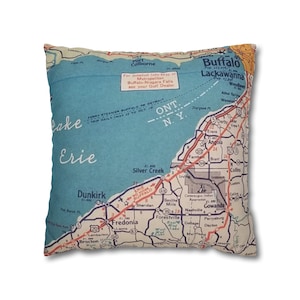 Vintage map of Lake Erie and Buffalo area Spun Polyester Square Pillowcase