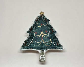 Vintage Hand Painted Christmas Tree Dish: Italian Holiday Decor