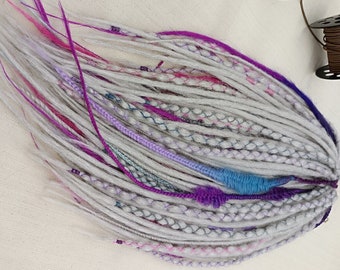 White & Purple Synthetic Dreadlock Extensions: DE/SE Braids