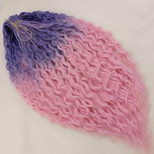 Purple to Pink ombre curly dreads, Synthetic boho dreadlock extensions, DE and SE dreads, Double and Single ended wavy dreadlocks extension