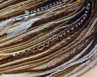 Synthetic dreadlock and braids extensions, Beige and Brown Dreads extension, Full set DE and SE Handmade dreadlocks, Double and Single ended