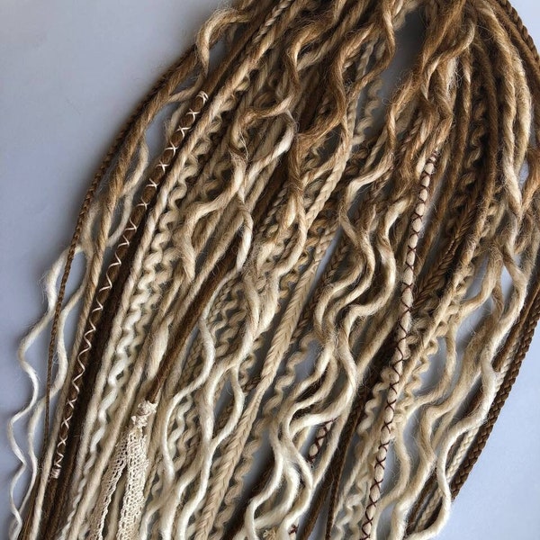 Synthetic ombre dreadlocks | Beige dreads | Double and Single ended | DE and SE Handmade dreads | Dreadlocks extensions | Natural look locs