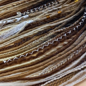 Synthetic dreadlock and braids extensions, Beige and Brown Dreads extension, Full set DE and SE Handmade dreadlocks, Double and Single ended