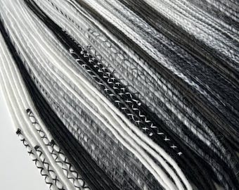 Ombre Synthetic Dreadlocks: White & Black Braids, DE/SE Extensions