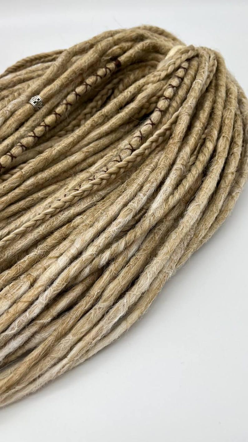 These are synthetic blonde dreads and braids. This set can be in two versions: double ended and single ended dreadlocks, or as they are called for short - DE and SE. This handmade set is made of absolutely safe synthetic material - Kanekalon.