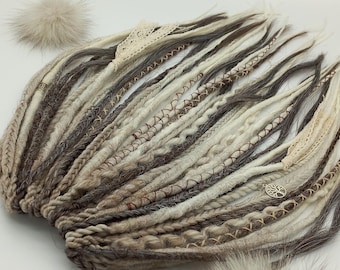 Beige & Brown Synthetic Dreadlocks: Handmade DE/SE Dreadlock Extensions