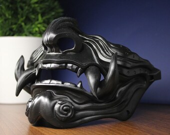 AETEK® Oni half mask || High-quality samurai mask made of tough synthetic resin || Handmade & Hand Painted || Made in Germany