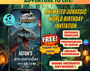 Jurassic World Birthday Video Invitation: Editable Dinosaur Party Invite (Digital Download)
