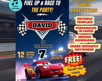 Lightning McQueen Video Invitation | Kids Race Car Party Invite | Cars Birthday Evite