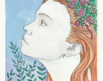 Fairy staring | A5 Original acrylic, watercolour and pen