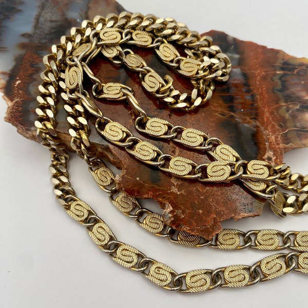 Vintage Givenchy Gold Alternating Chain Link Necklace