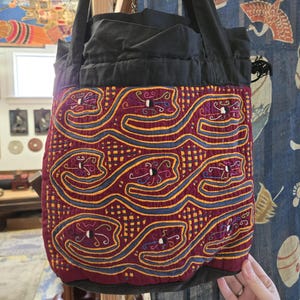 Boho mola Embroidered Drawstring Bucket Bag - Burgundy with Multicolor Accents Mogra Bucket Bag main image 4