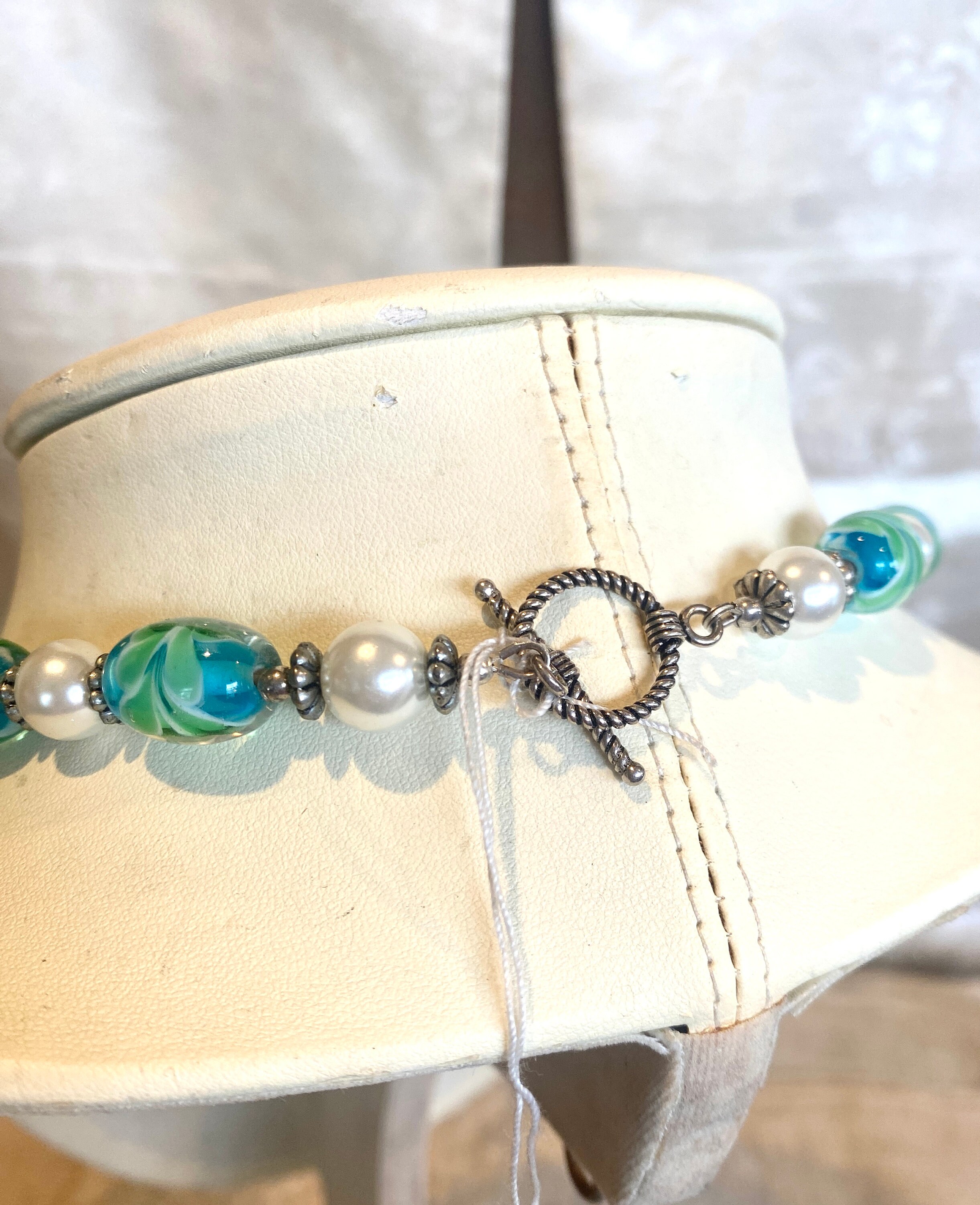 Collier pampilles Perles de Cristal Bleu Et Plaqué Or 18 Carats Bijoux