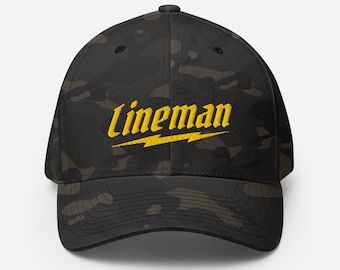 Lineman Baseball Hat, Gold Letter Embroidered Cap FLEXFIT brand