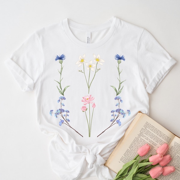 Wild Meadow Flower T-Shirt, Vintage Boho Floral Tee, Spring Botanical Gift for Her, Trendy Gardener Shirt