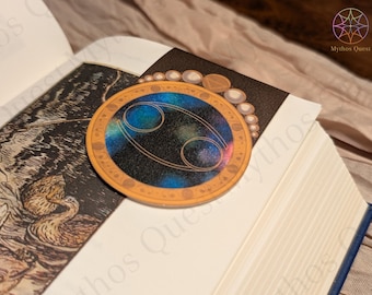 Cancer Zodiac Bookmark: Handmade Magnetic Bookmark with Birthstone