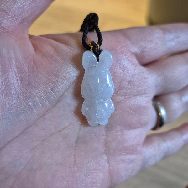 Natural type A Jadeite jade handcrafted rabbit pendant