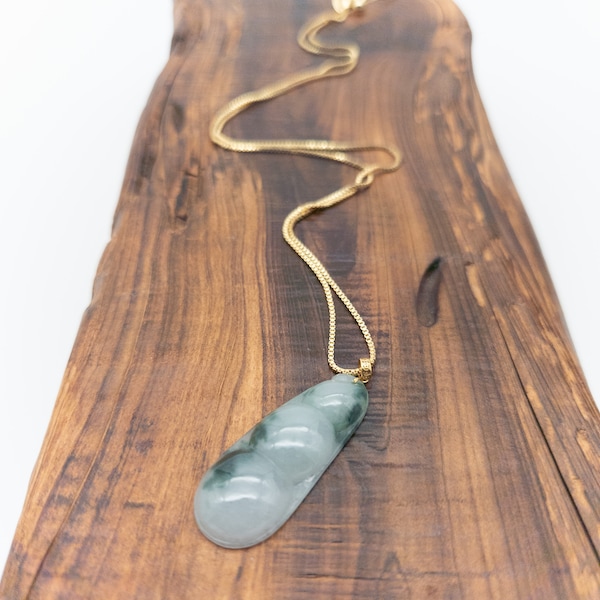Certified Natural type A Jadeite Jade bean pendant with 18k yellow clasp and comes with s925 silver necklace