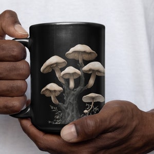 Magische Paddestoel Mok Psychedelische Paddestoel Kunst Koffiemok Betoverde Bos Paddestoel Wilde Paddestoel Bos Zwarte Keramische Mok 15oz