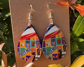 Boricua Teardrop Earrings:   Puerto Rico Cultural Jewelry