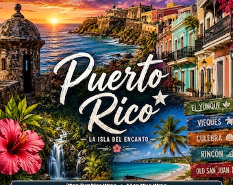 Puerto Rico Tumbler and Mug Wrap PNG Bundle, La Isla del Encanto Sublimation Design
