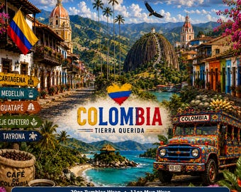 Colombia Tumbler and Mug Wrap PNG Bundle, Tierra Querida Sublimation Design