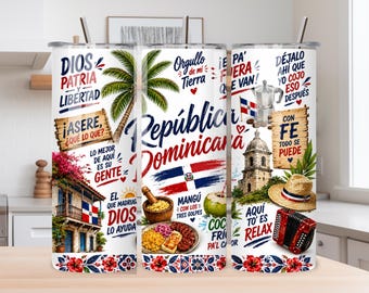 Dominican Republic 20oz Skinny Tumbler | Dominican Pride Travel Cup | Caribbean Coffee Tumbler | República Dominicana Gift