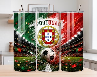 Portugal Football Fan Tumbler, Soccer Game Day Travel Cup with Straw