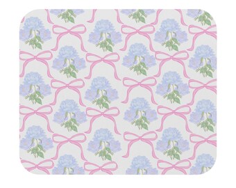 Adeline Print with Blue Hydrangea Pink Bow Designs Mouse Pad (Rectangle)