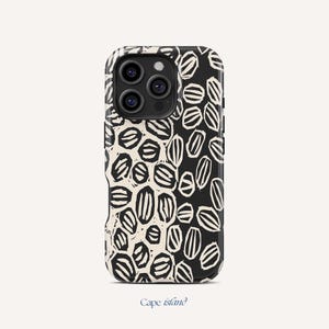 Coffee Bean Phone Case - Black and Beige Boho Aesthetic Cover for iPhone 16 15 14 13 12 11 Pro Max Plus, Galaxy S25 S24 S23, Pixel 9 8