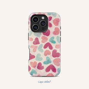 Watercolor Hearts Phone Case – Cute Aesthetic Love Heart iPhone Case, Y2K Pastel Girly Phone Cover for iPhone 16 15 14 13 12 11 Pro Max Plus