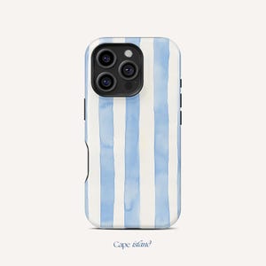 Funda MagSafe para iPhone con rayas azul océano: una cubierta playera de verano costero