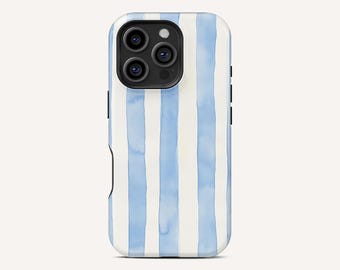 Coque pour iPhone MagSafe rayé bleu océan : Beachy Coastal Summer Cover