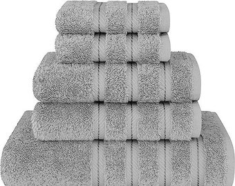 6-Piece Towel Set Luxury Quality 600 GSM 100% Genuine Combed Cotton, Super Soft & Absorbent Family Bathroom Towels - Silver Light Grey