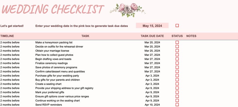 Editable Wedding Checklist, Spreadsheet Wedding Planner, Digital ...