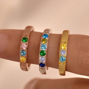 18K Gold Family Birthstone Ring • Personalized Gift For Mom •Family Birthstone Mothers Ring•Personalized 1-6 Birthstones Ring•Christmas Gift