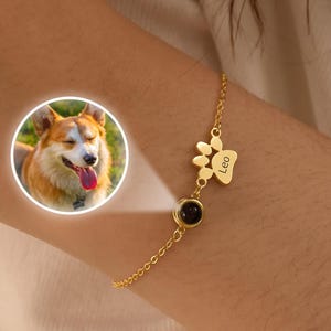Pet Name Bracelet with Photo • Personalised Projection Bracelet • Custom Pet Photo Projection Bracelet • Pet Memorial Gift • Pet Lover Gift
