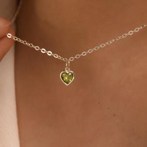 Personalized Tiny Heart Birthstone Necklace • Minimalist Heart Necklace • Love Necklace • Valentine&#39;s Day Gift •Christmas Gift •Gift for her